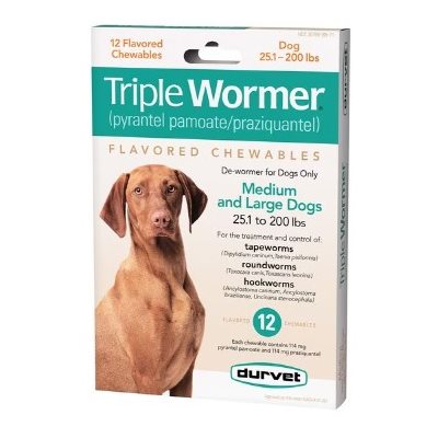 Durvet Triple Wormer® Tablet, For Medium / Large Dog, 12 / Box